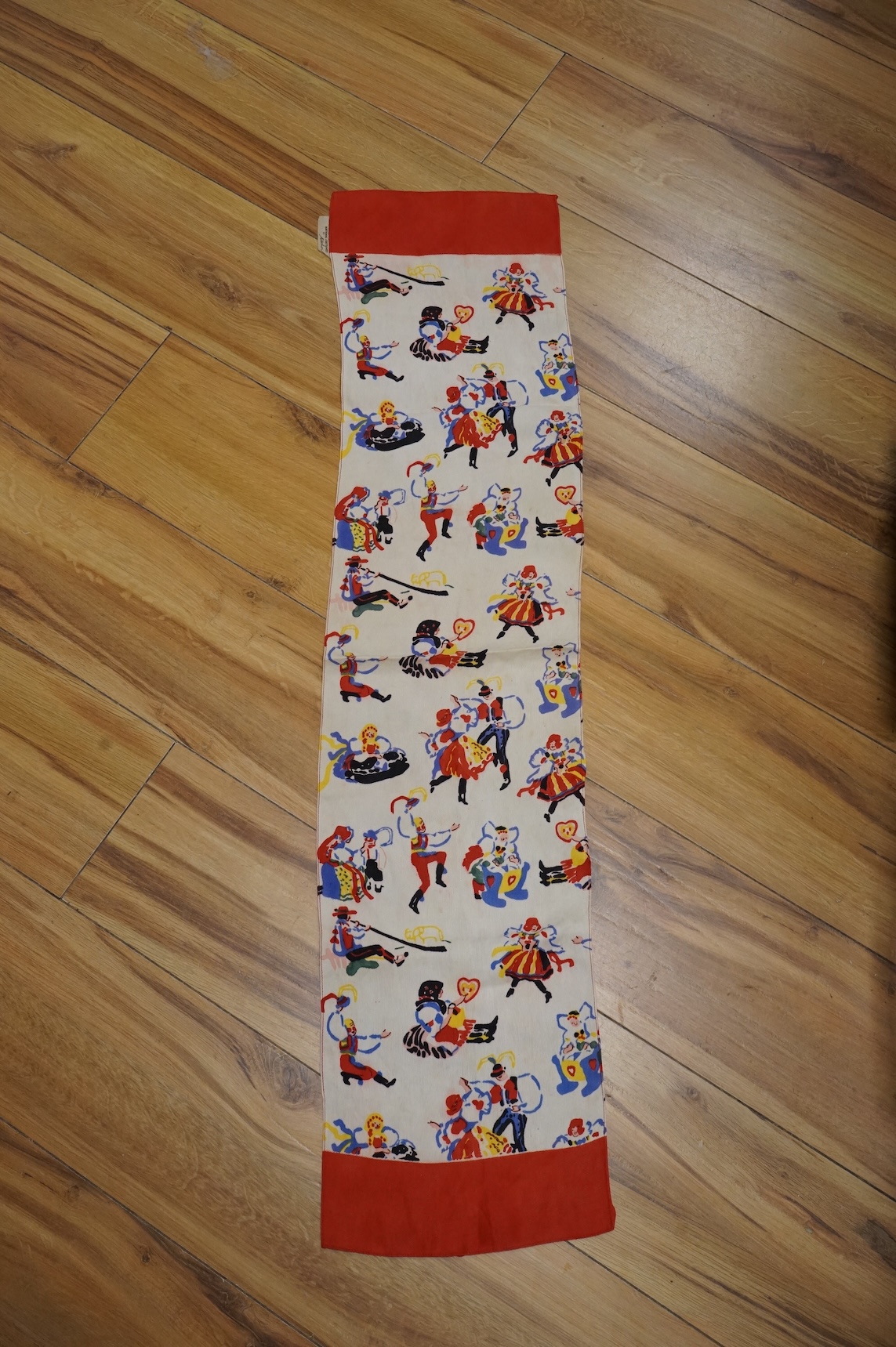 A novelty cartoon style Jacqmar silk scarf, two others and two unnamed scarves